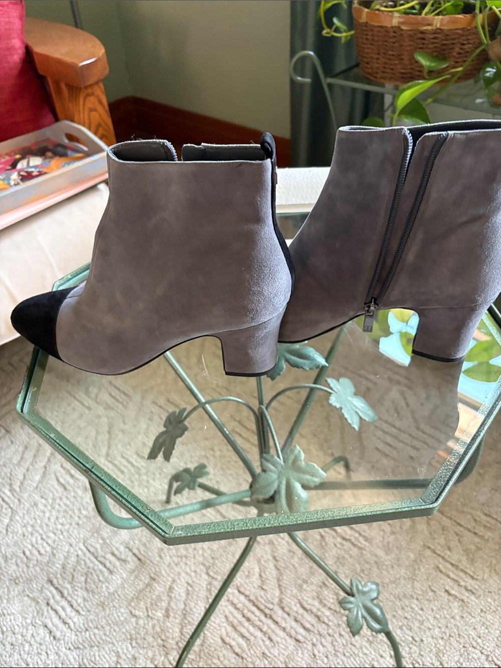 Ivanka Trump Gray Suede Ankle Boots with Black Cap Toe